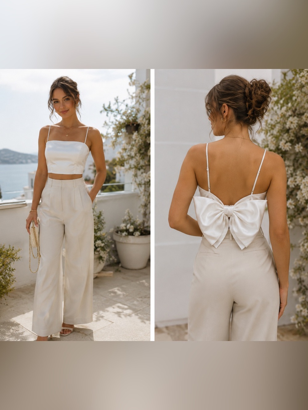 Forever 21 Spaghetti-Strap Satin Crop Top with Back Bow Detail in Vanilla NWT(P)